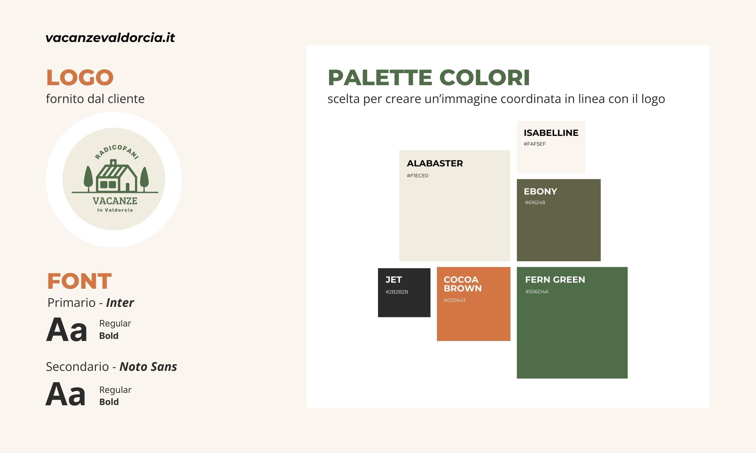 Logo, Font e Palette colori del sito web Vacanze Val d'Orcia